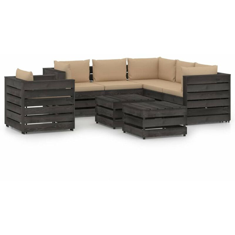 

Muebles de jardin 8 piezas con cojines madera impregnada gris