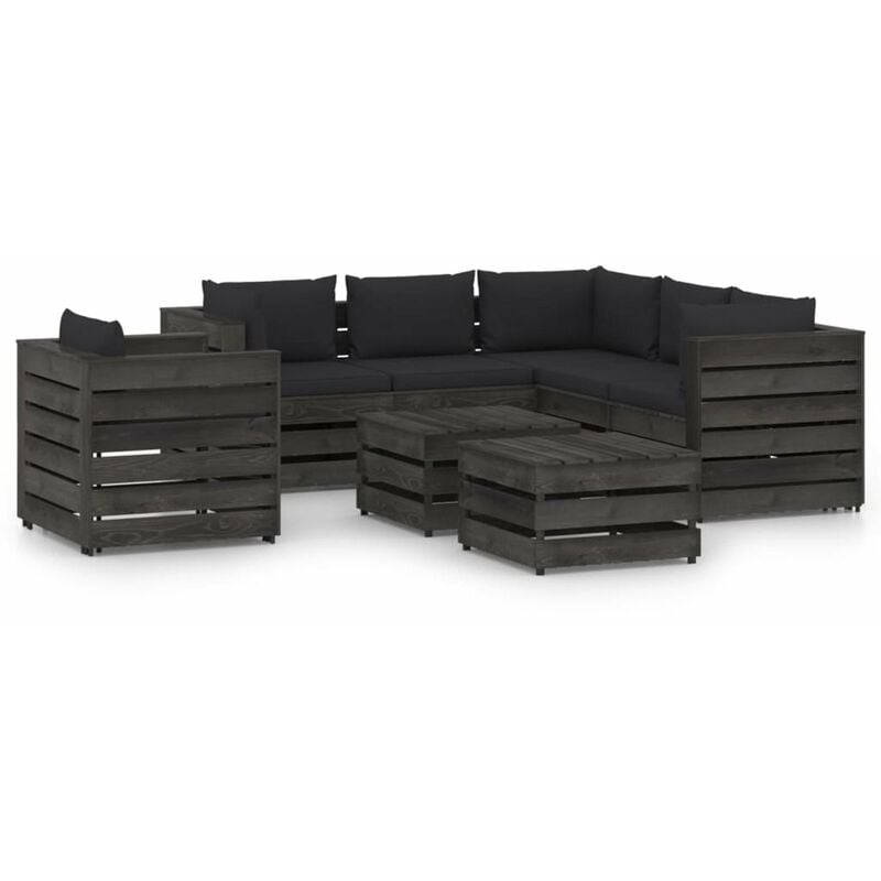 

Muebles de jardin 8 piezas con cojines madera impregnada gris