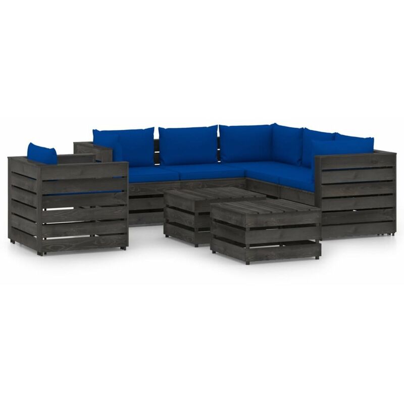 

Muebles de jardin 8 piezas con cojines madera impregnada gris