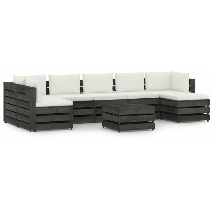 

Muebles de jardin 8 piezas con cojines madera impregnada gris