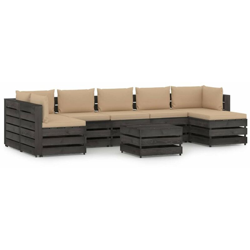 

Happyshopping - Muebles de jardin 8 piezas con cojines madera impregnada gris