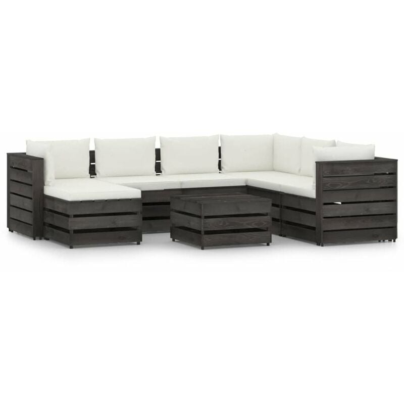

Happyshopping - Muebles de jardin 8 piezas con cojines madera impregnada gris