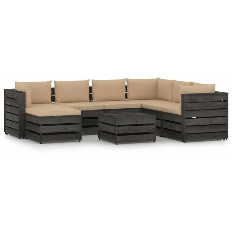 

Happyshopping - Muebles de jardin 8 piezas con cojines madera impregnada gris