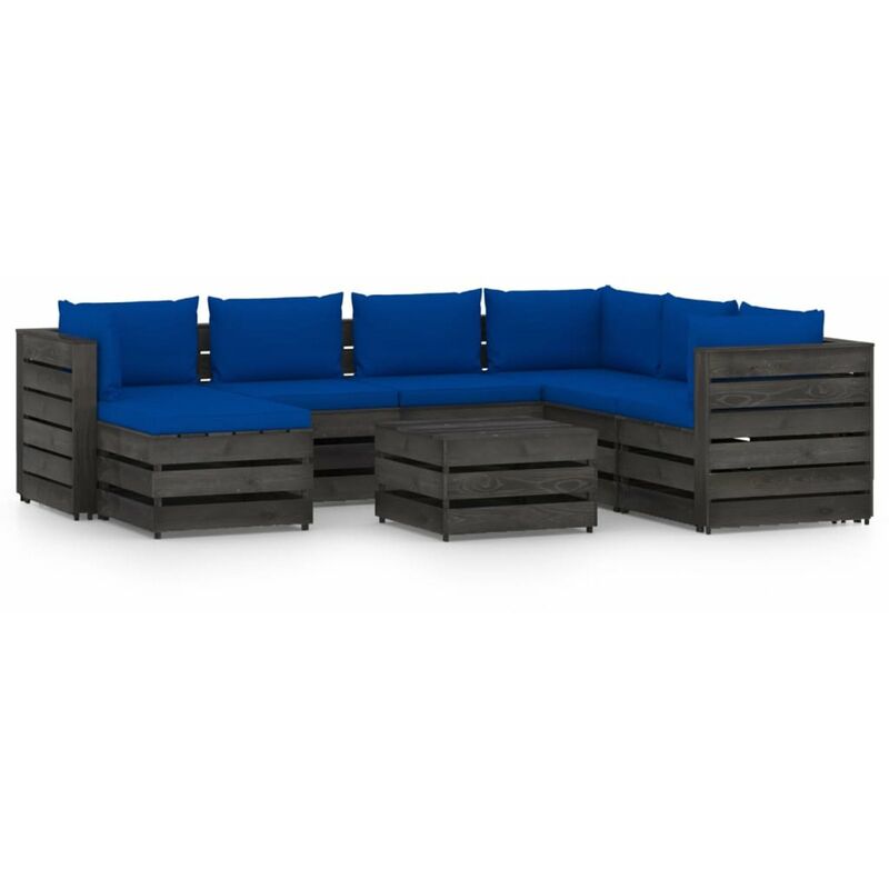 

Happyshopping - Muebles de jardin 8 piezas con cojines madera impregnada gris