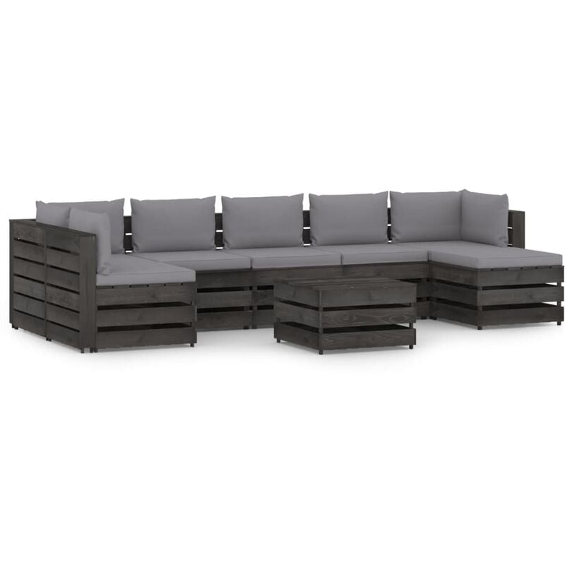 

Muebles de jardín 8 piezas con cojines madera impregnada gris