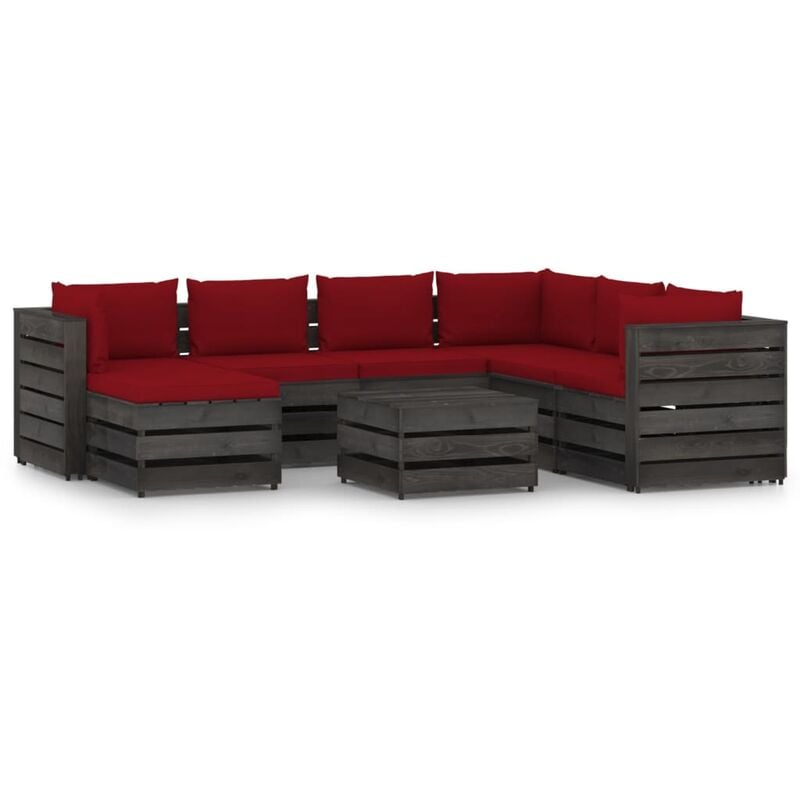 

Muebles de jardín 8 piezas con cojines madera impregnada gris