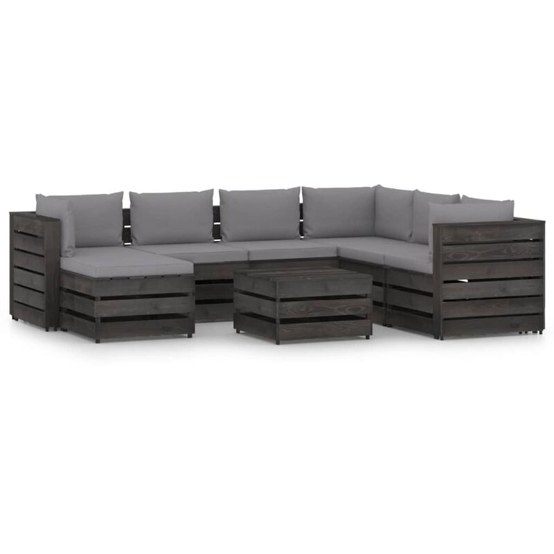 

Muebles de jardín 8 piezas con cojines madera impregnada gris