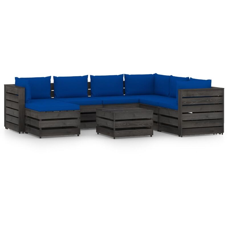 

Muebles de jardín 8 piezas con cojines madera impregnada gris