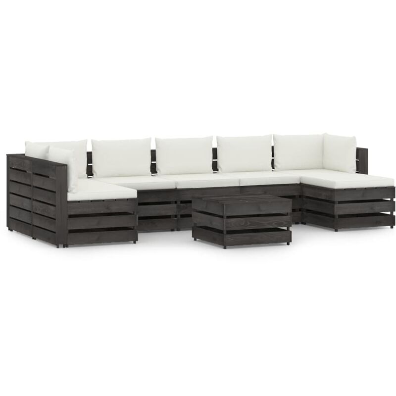 

Muebles de jardín 8 piezas con cojines madera impregnada gris