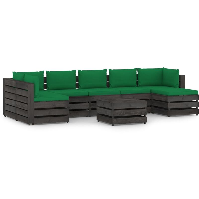 

Muebles de jardín 8 piezas con cojines madera impregnada gris