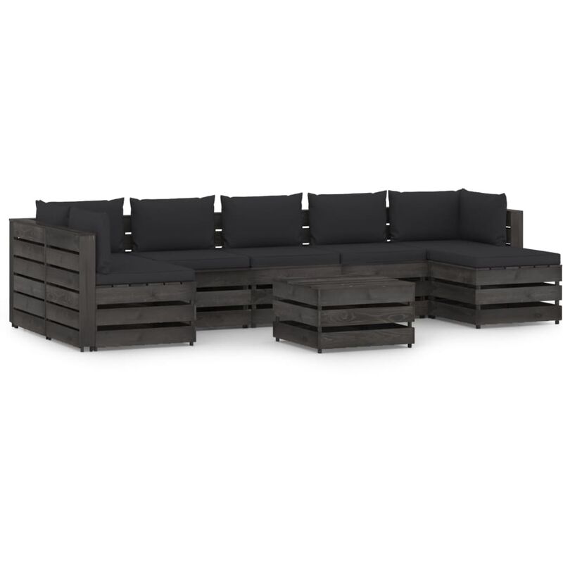 

Muebles de jardín 8 piezas con cojines madera impregnada gris