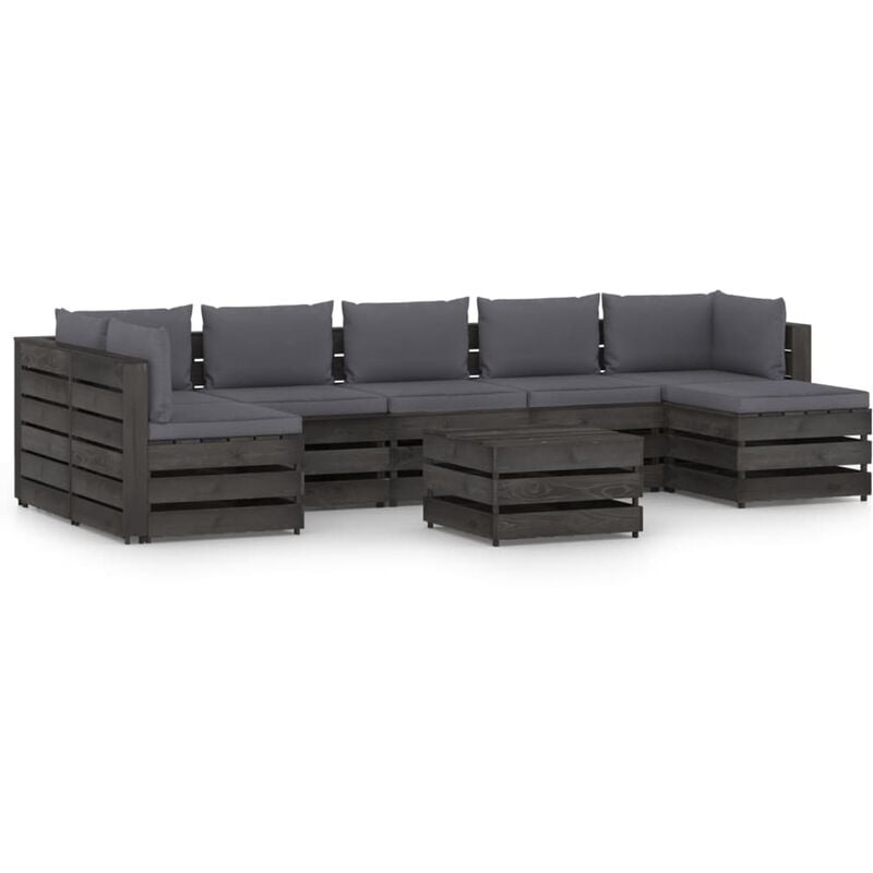 

Muebles de jardín 8 piezas con cojines madera impregnada gris