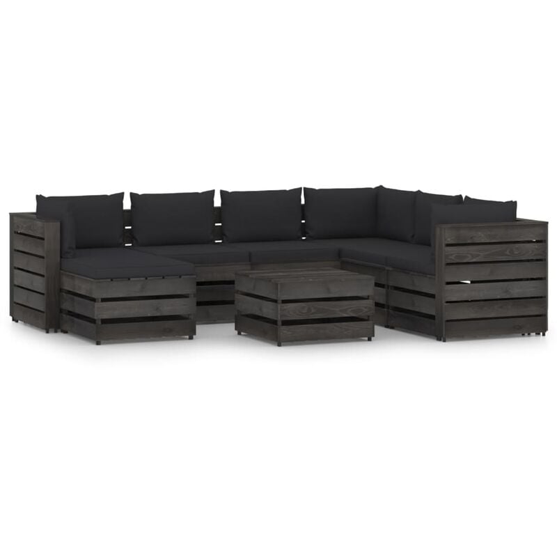

Muebles de jardín 8 piezas con cojines madera impregnada gris