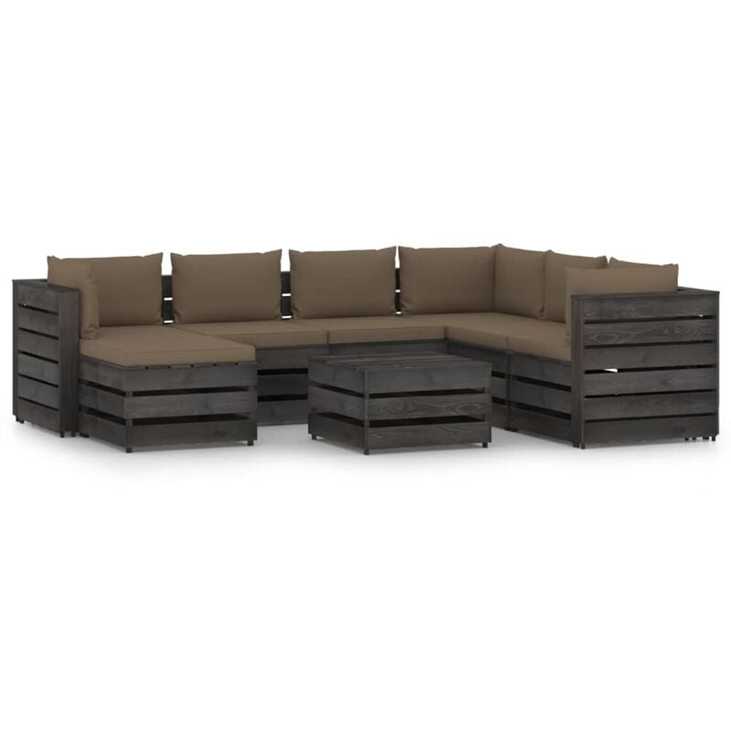 

Muebles de jardín 8 piezas con cojines madera impregnada gris