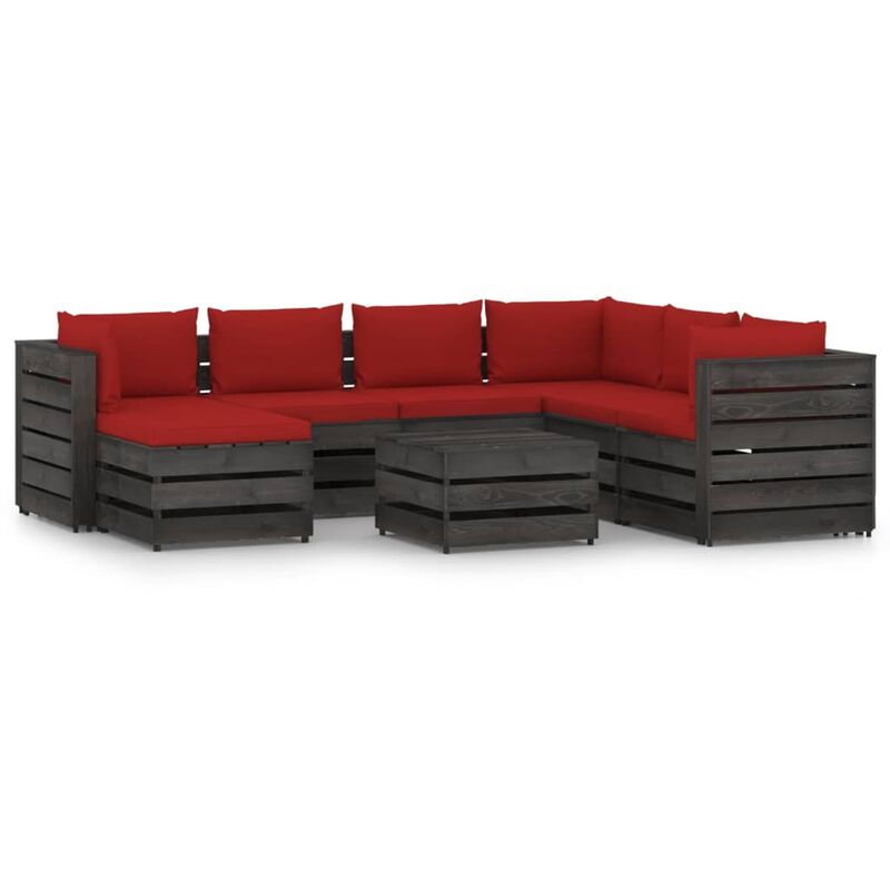 

Muebles de jardín 8 piezas con cojines madera impregnada gris