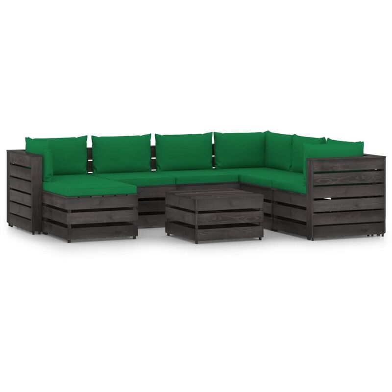 

Muebles de jardín 8 piezas con cojines madera impregnada gris