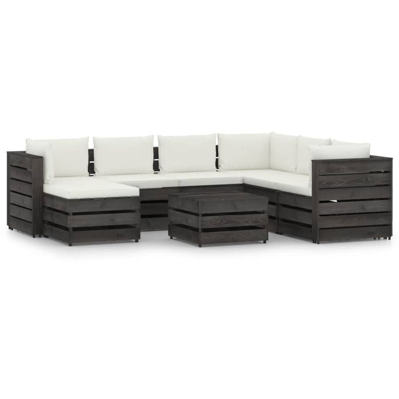 

Muebles de jardín 8 piezas con cojines madera impregnada gris