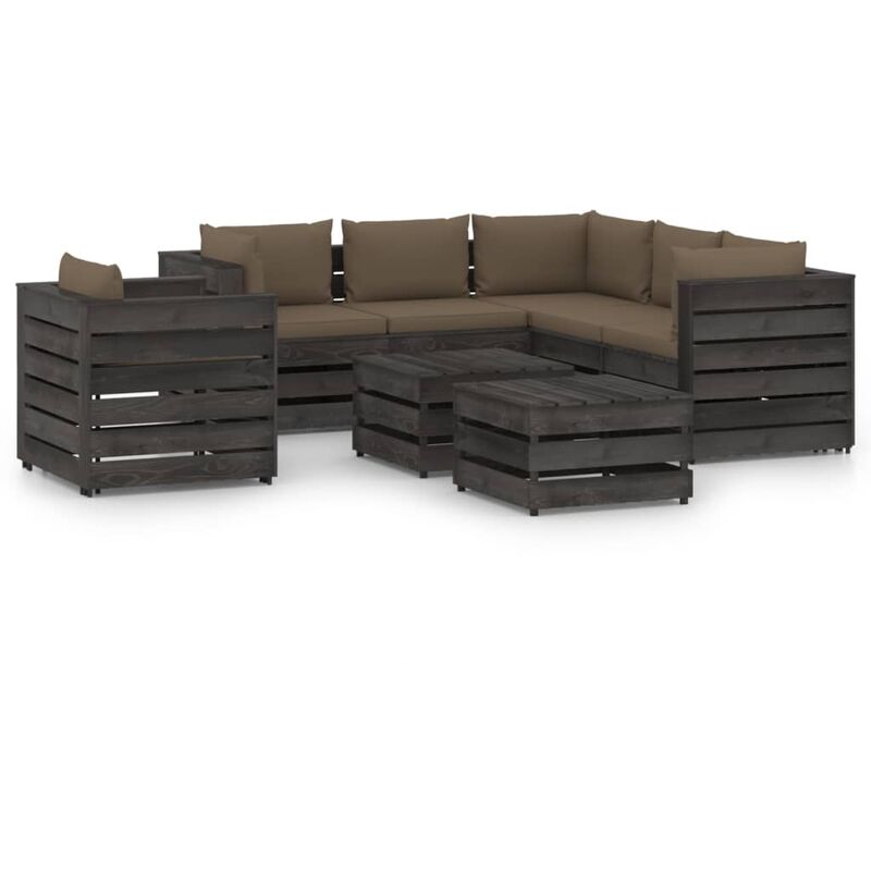 

Muebles de jardín 8 piezas con cojines madera impregnada gris