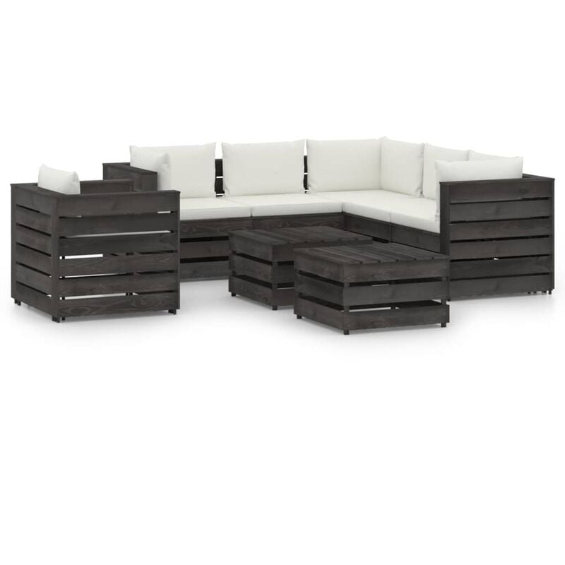 

Muebles de jardín 8 piezas con cojines madera impregnada gris