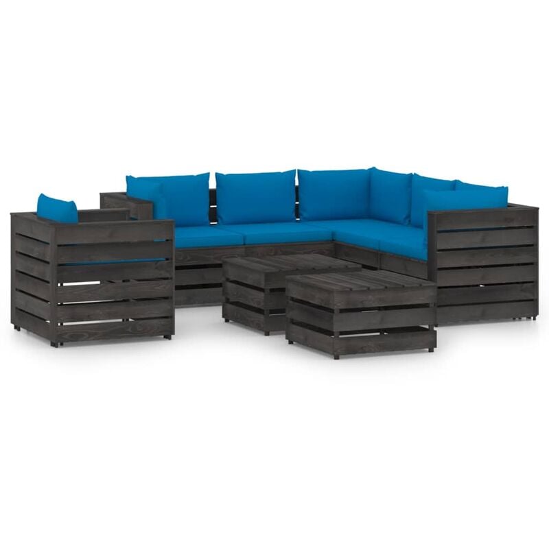 

Muebles de jardín 8 piezas con cojines madera impregnada gris