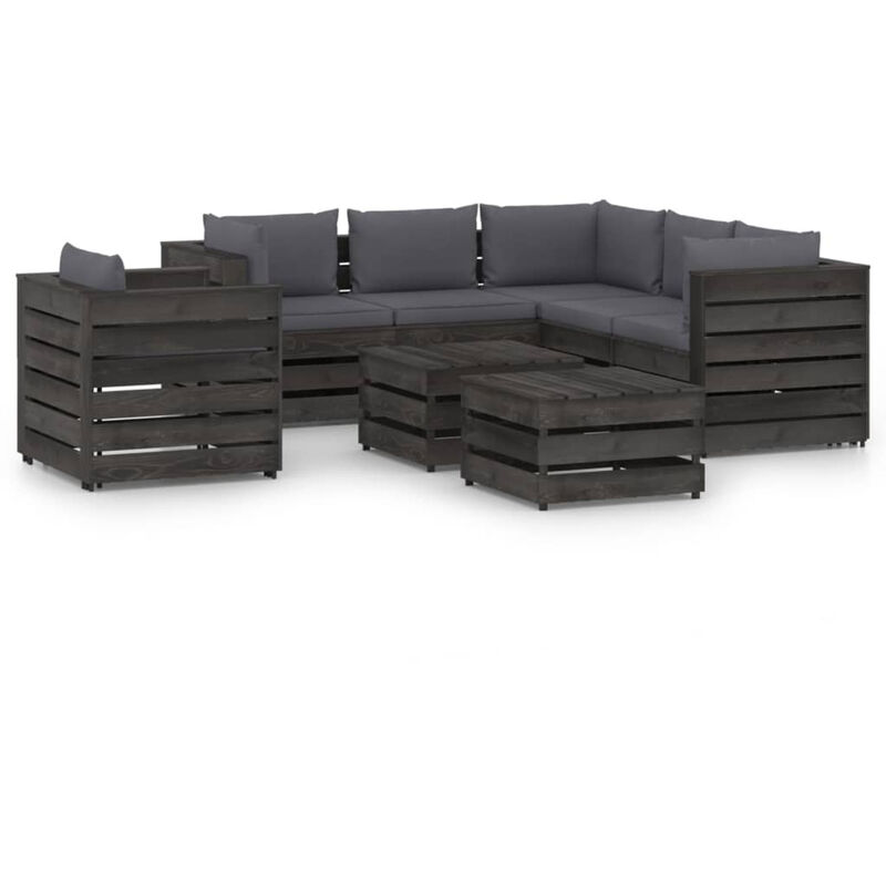 

Muebles de jardin 8 piezas con cojines madera impregnada gris