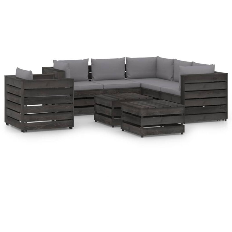 

Muebles de jardin 8 piezas con cojines madera impregnada gris