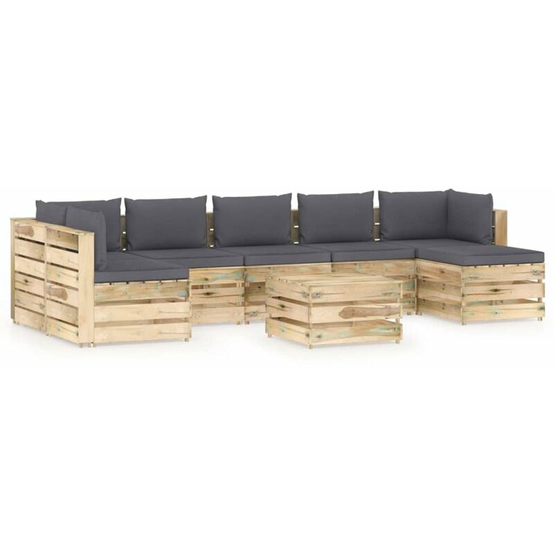 

Muebles de jardin 8 piezas con cojines madera impregnada verde