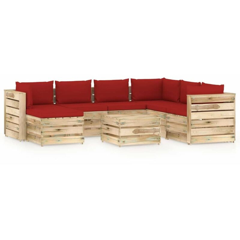 

Muebles de jardin 8 piezas con cojines madera impregnada verde