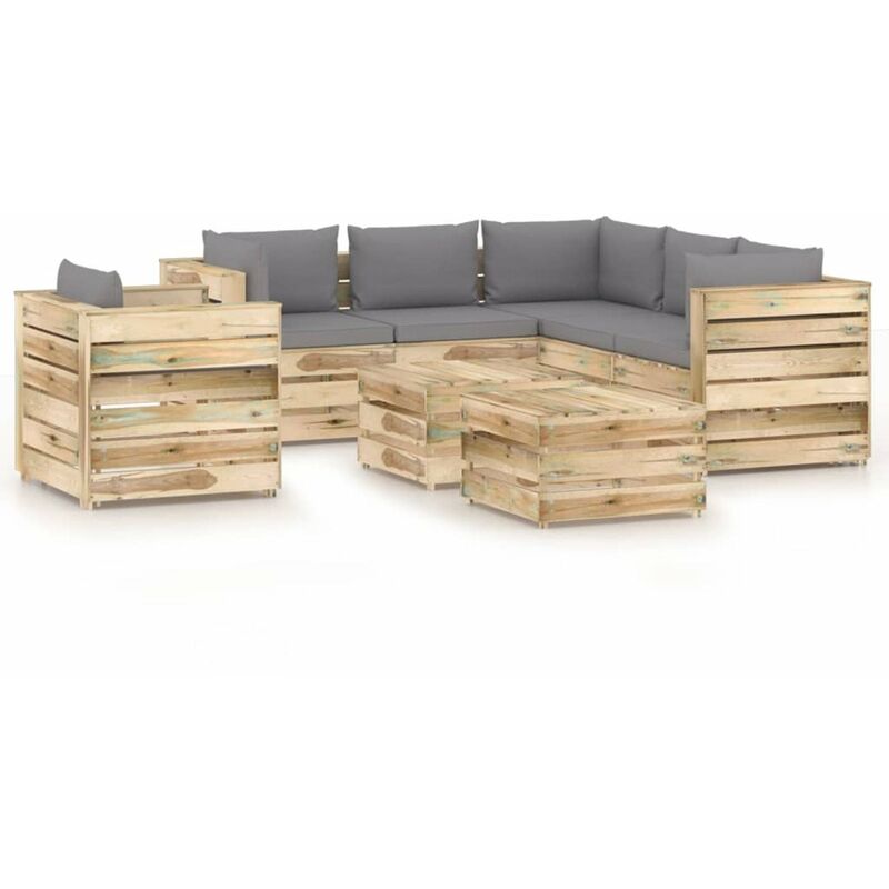

Muebles de jardin 8 piezas con cojines madera impregnada verde