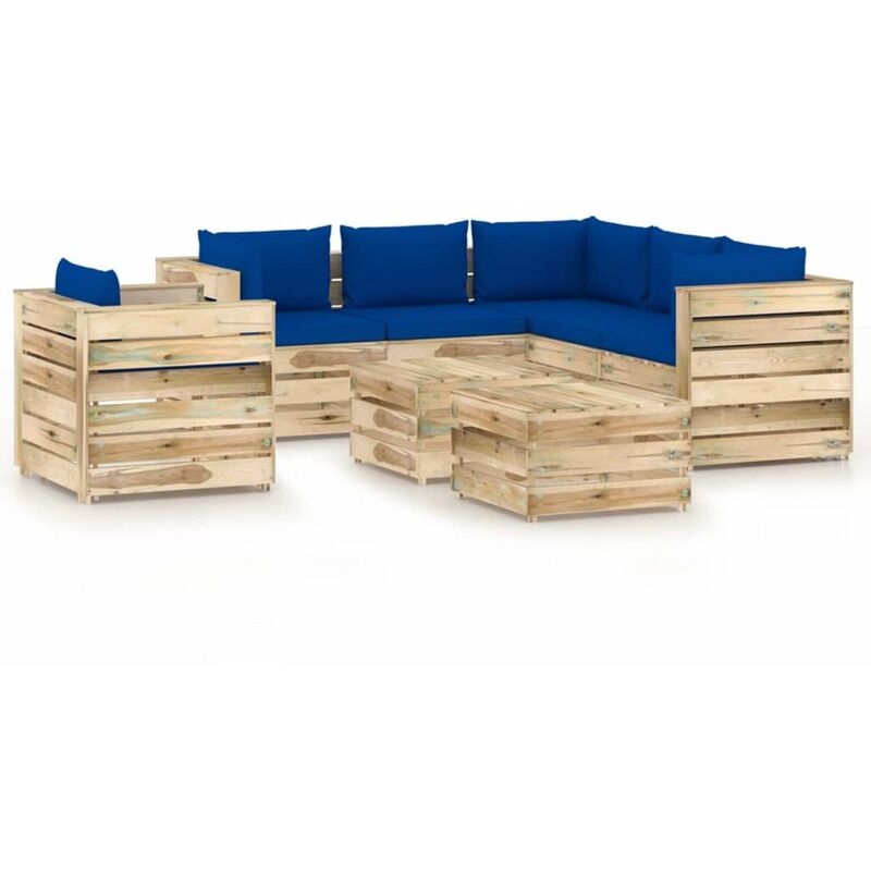 

Muebles de jardin 8 piezas con cojines madera impregnada verde