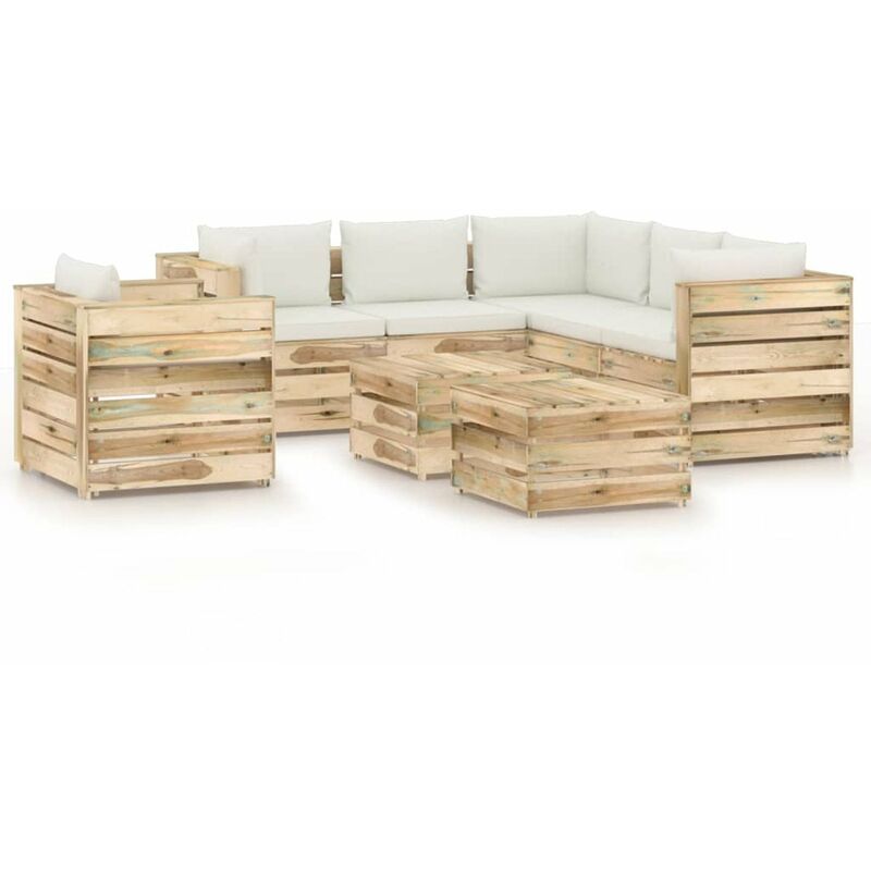 

Muebles de jardin 8 piezas con cojines madera impregnada verde