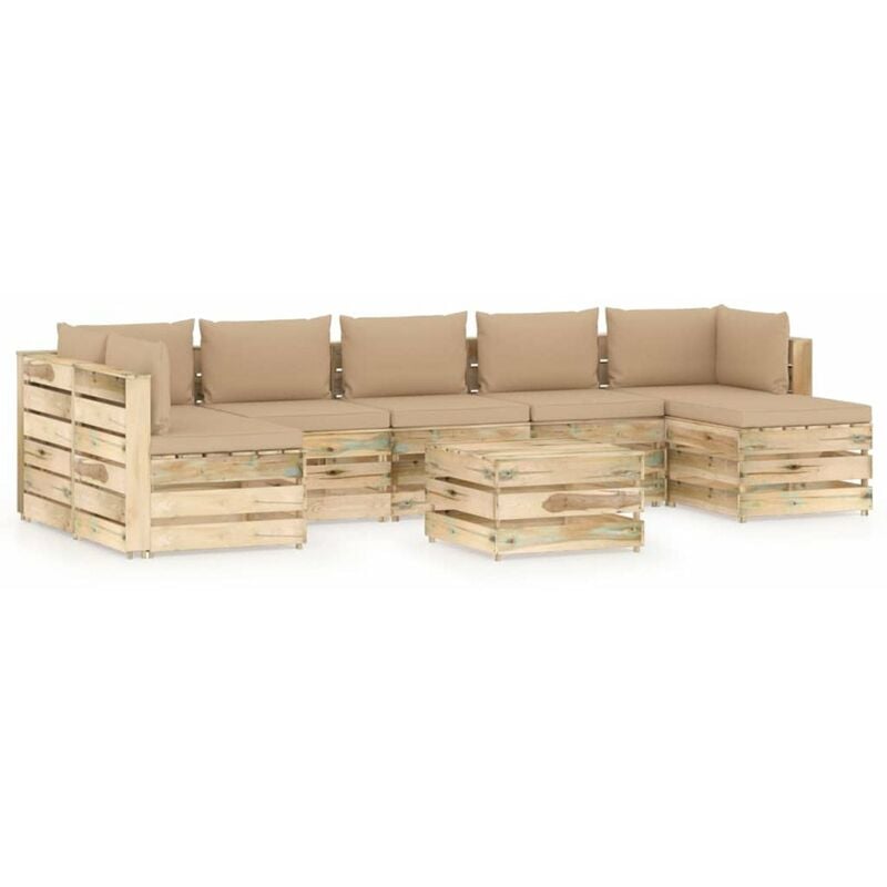 

Muebles de jardin 8 piezas con cojines madera impregnada verde