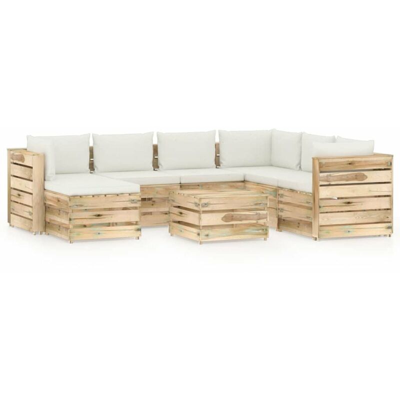 

Muebles de jardin 8 piezas con cojines madera impregnada verde