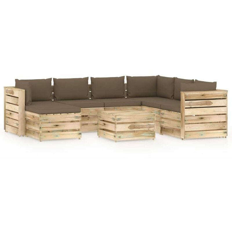 

Muebles de jardin 8 piezas con cojines madera impregnada verde
