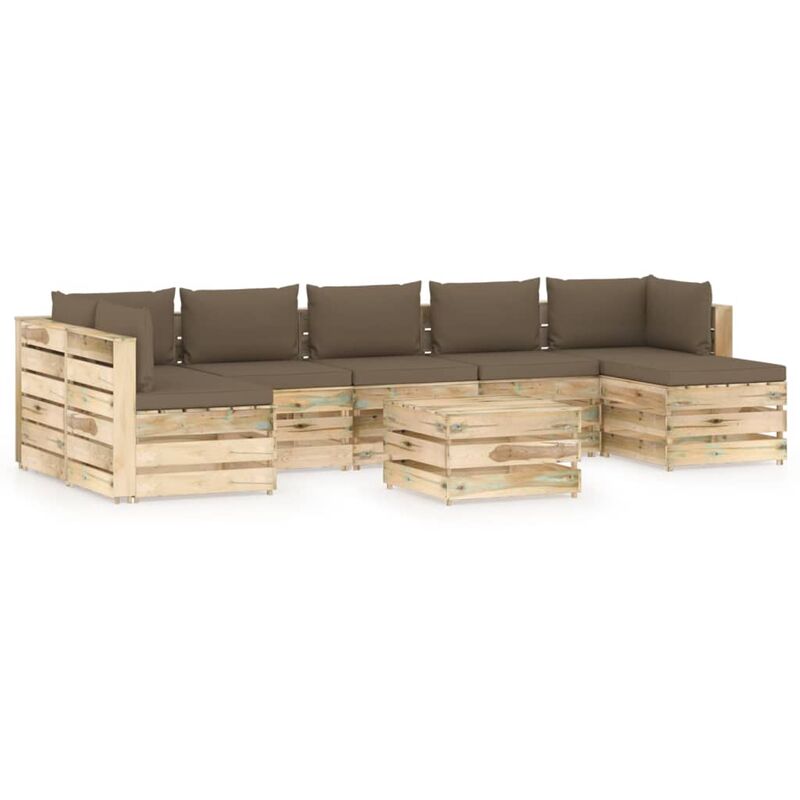 

Muebles de jardín 8 piezas con cojines madera impregnada verde