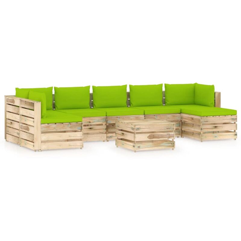 

Muebles de jardín 8 piezas con cojines madera impregnada verde