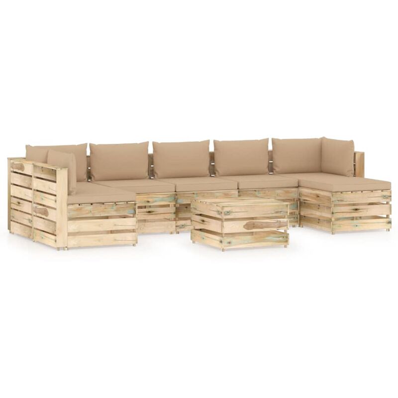 

Muebles de jardín 8 piezas con cojines madera impregnada verde