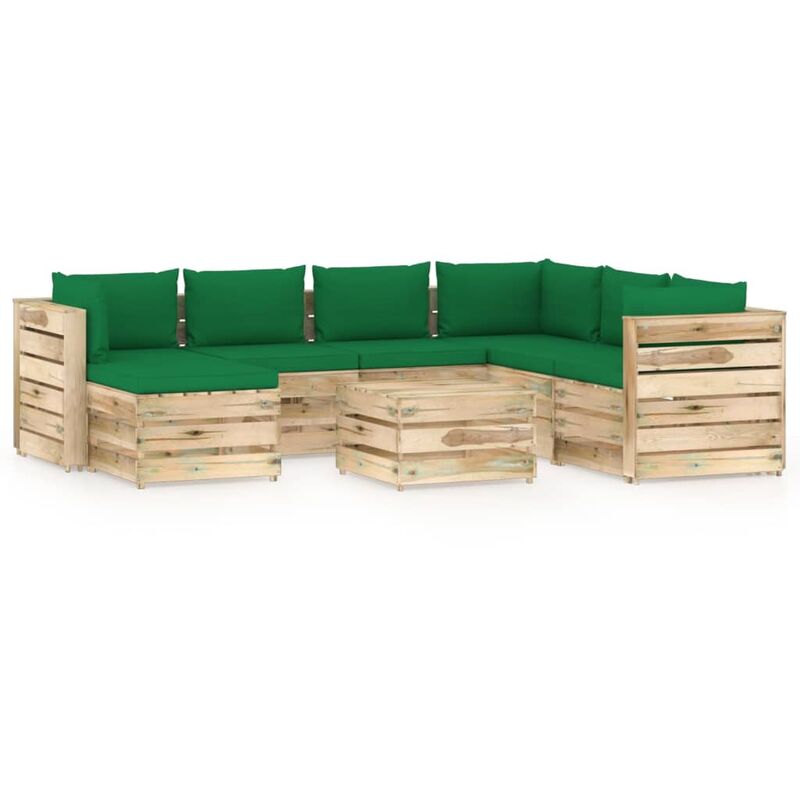 

Muebles de jardín 8 piezas con cojines madera impregnada verde