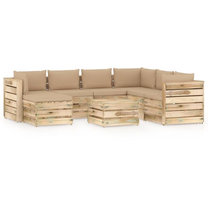 

Muebles de jardín 8 piezas con cojines madera impregnada verde