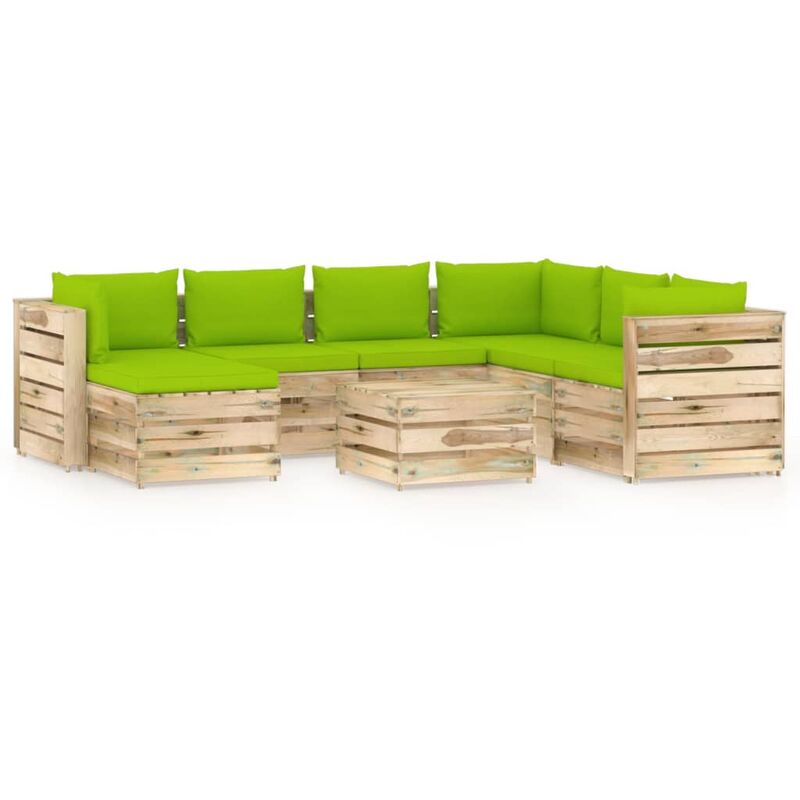 

Muebles de jardín 8 piezas con cojines madera impregnada verde
