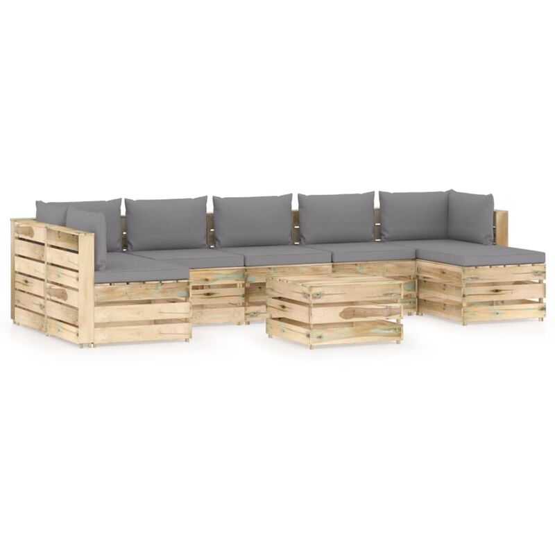 

Muebles de jardín 8 piezas con cojines madera impregnada verde