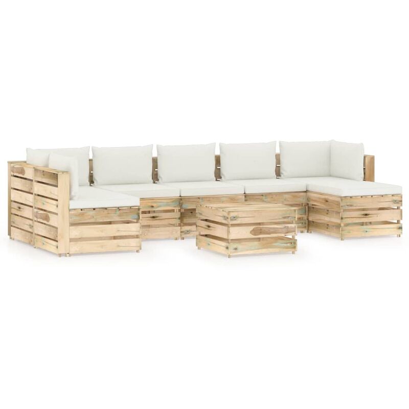 

Muebles de jardín 8 piezas con cojines madera impregnada verde