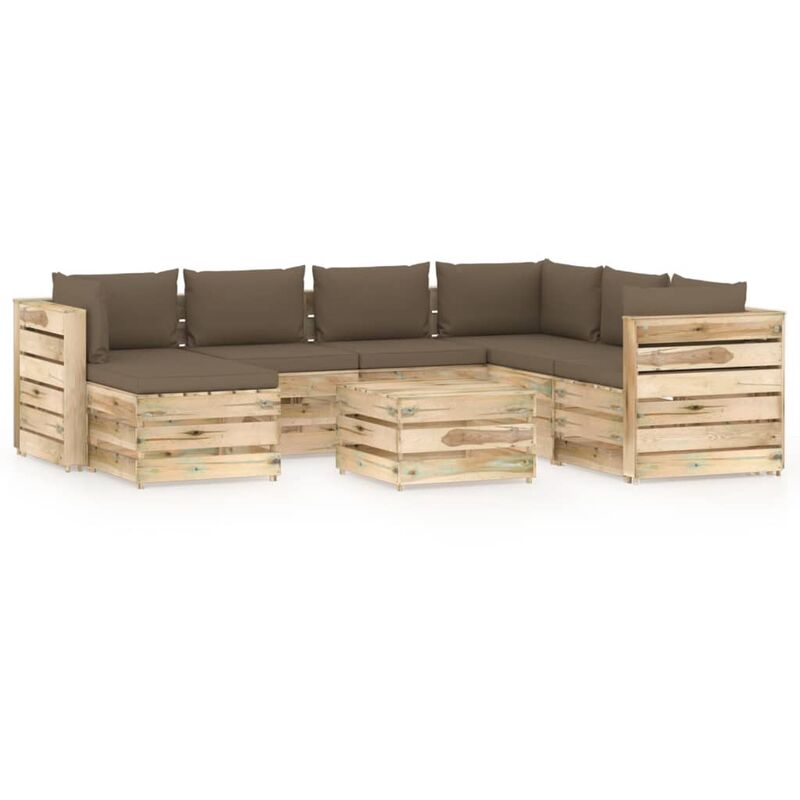 

Muebles de jardín 8 piezas con cojines madera impregnada verde