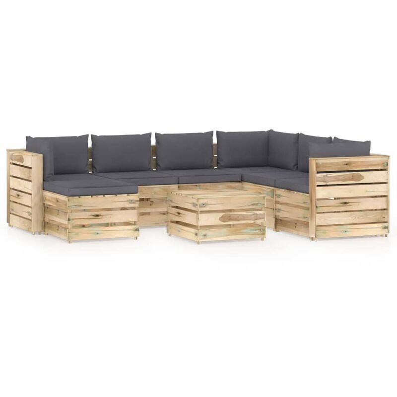 

Muebles de jardín 8 piezas con cojines madera impregnada verde
