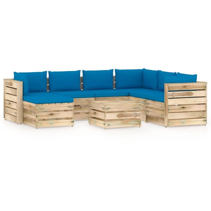 

Muebles de jardín 8 piezas con cojines madera impregnada verde