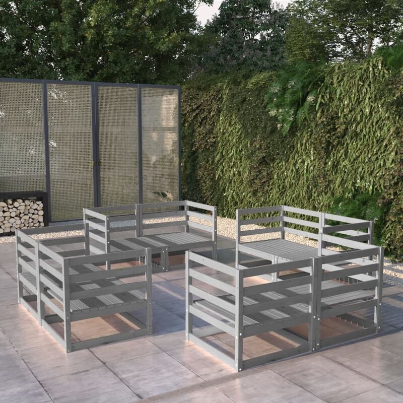 

Muebles de jardín 8 piezas gris madera de pino maciza