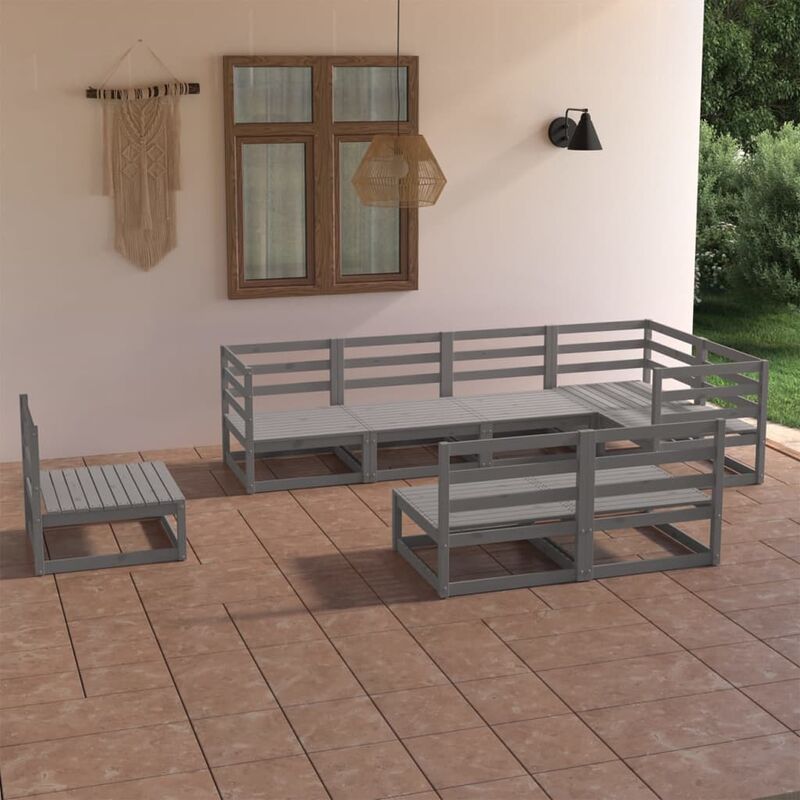 

Muebles de jardín 8 piezas gris madera de pino maciza