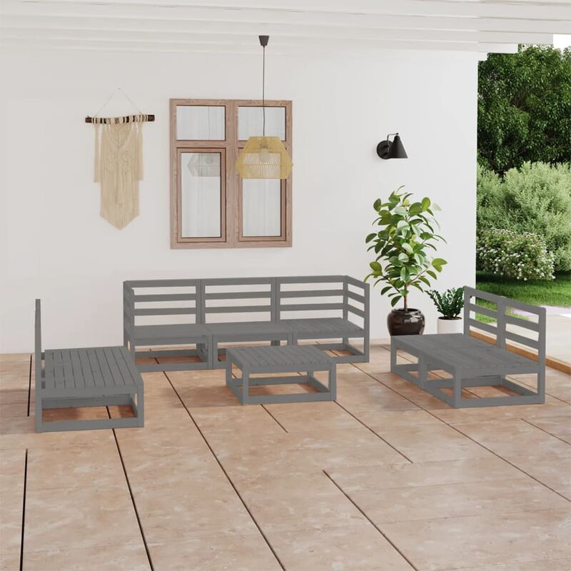 

Muebles de jardín 8 piezas gris madera de pino maciza