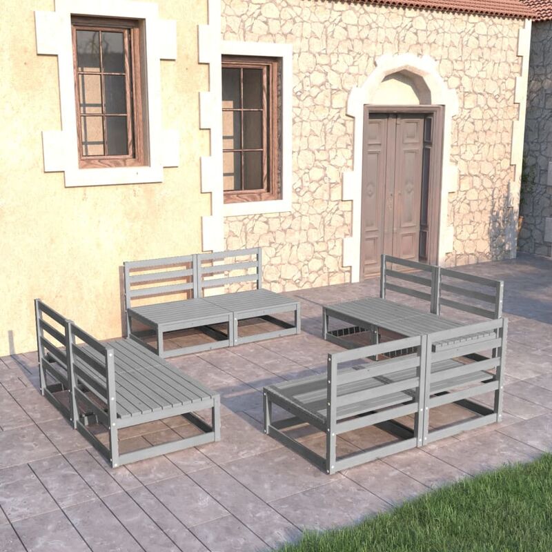 

Muebles de jardín 8 piezas gris madera maciza de pino