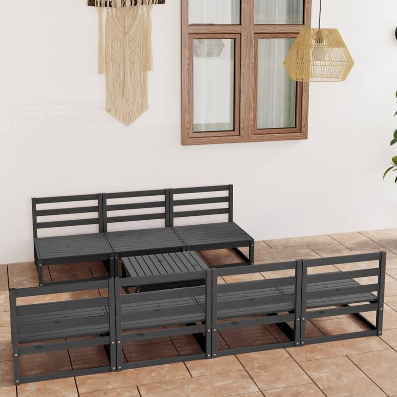 

Muebles de jardín 8 piezas gris madera maciza de pino